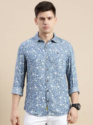 men's long sleeves floral blue shirt 2
