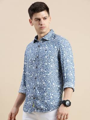 men's long sleeves floral blue shirt 3