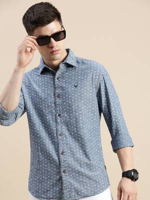 men's long sleeves floral blue shirt 1
