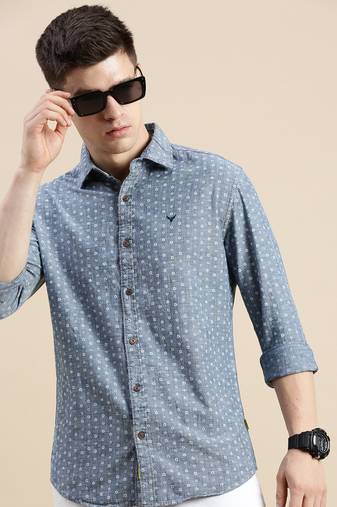 men's long sleeves floral blue shirt