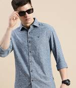men's long sleeves floral blue shirt