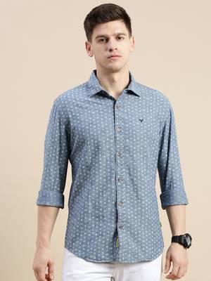 men's long sleeves floral blue shirt 2