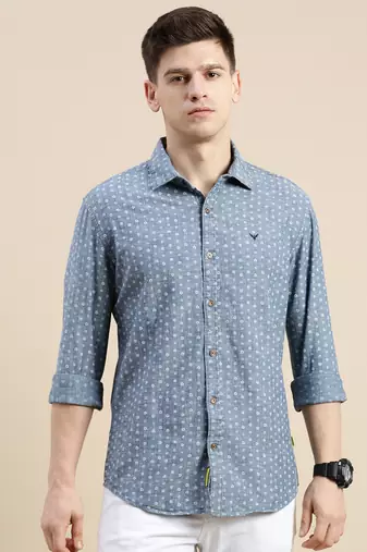 men's long sleeves floral blue shirt