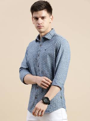 men's long sleeves floral blue shirt 3