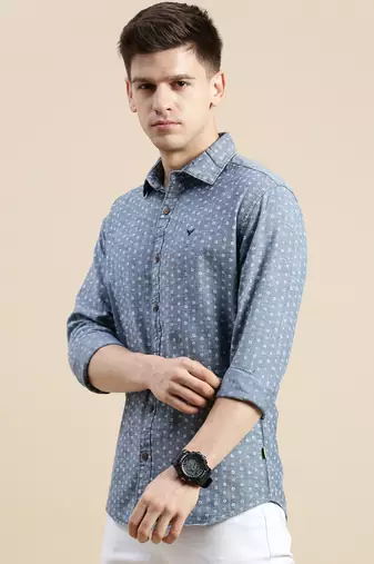 men's long sleeves floral blue shirt
