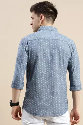 men's long sleeves floral blue shirt