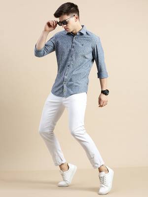 men's long sleeves floral blue shirt 5