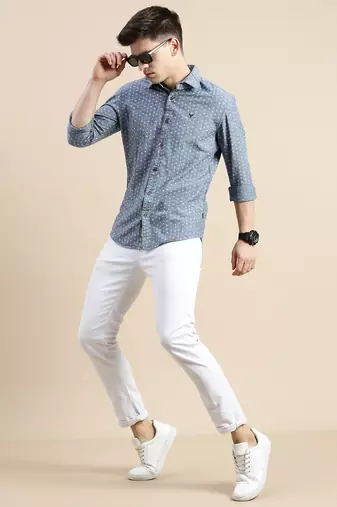 men's long sleeves floral blue shirt