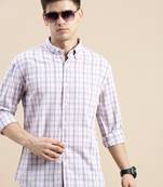 Showoff men's long sleeves gingham checks cream shirt