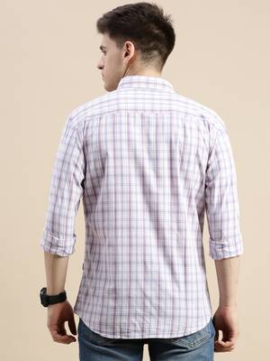 Showoff men's long sleeves gingham checks cream shirt 4