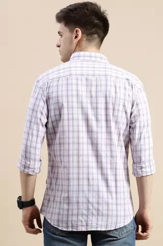 Showoff men's long sleeves gingham checks cream shirt