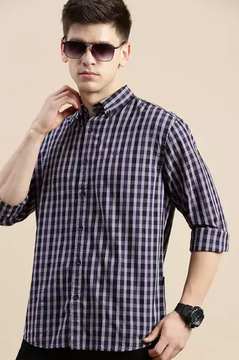 Showoff men's long sleeves micro checks purple shirt