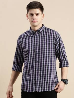 Showoff men's long sleeves micro checks purple shirt 2
