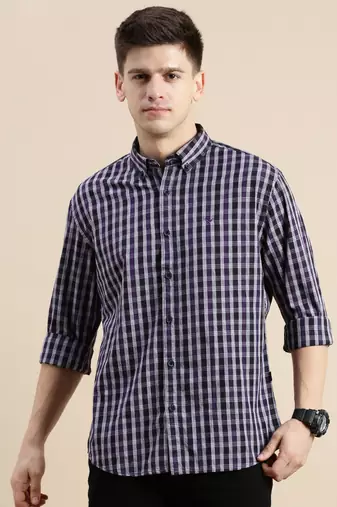 Showoff men's long sleeves micro checks purple shirt
