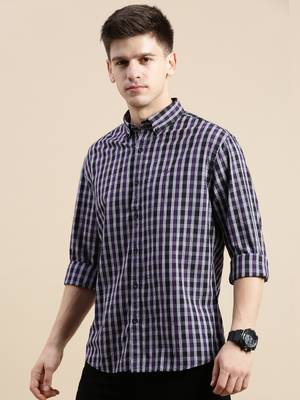 Showoff men's long sleeves micro checks purple shirt 3