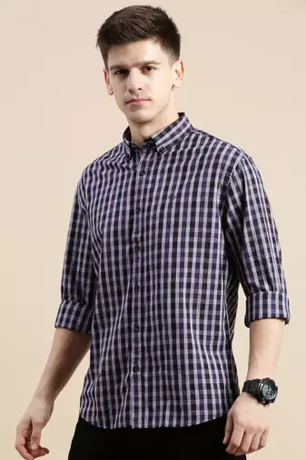 Showoff men's long sleeves micro checks purple shirt