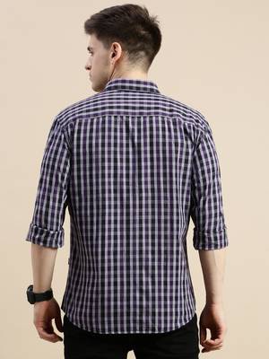 Showoff men's long sleeves micro checks purple shirt 4