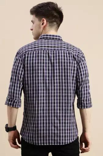 Showoff men's long sleeves micro checks purple shirt