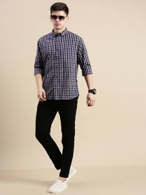 Showoff men's long sleeves micro checks purple shirt 5
