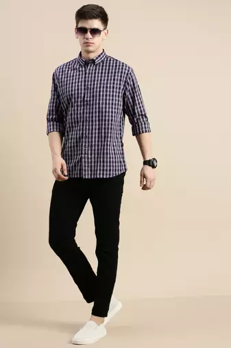 Showoff men's long sleeves micro checks purple shirt