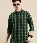 men's long sleeves gingham checks black shirt