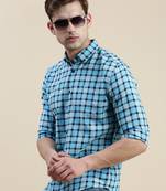 men's long sleeves gingham checks  blue shirt