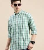men's long sleeves micro checks green shirt