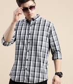 men's long sleeves gingham checks grey shirt