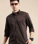men's long sleeves floral coffee brown shirt