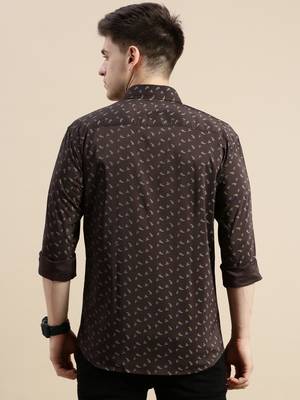 men's long sleeves floral coffee brown shirt 4