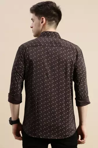 men's long sleeves floral coffee brown shirt