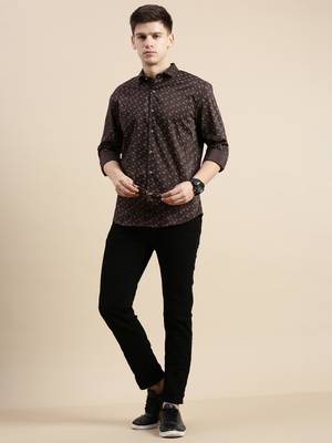 men's long sleeves floral coffee brown shirt 5