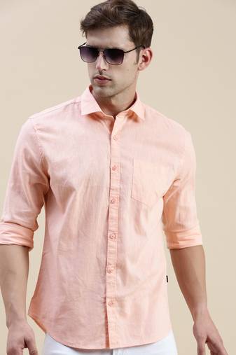 Showoff men's long sleeves solid peach shirt