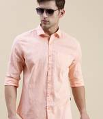 Showoff men's long sleeves solid peach shirt