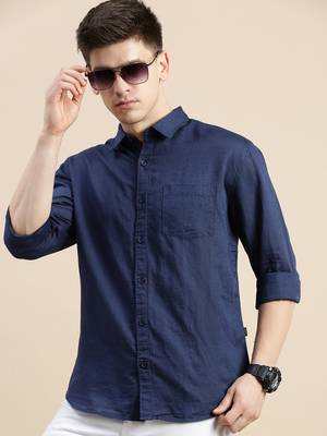 men's long sleeves solid navy blue shirt 1
