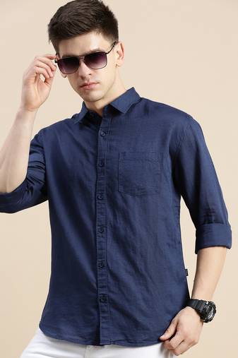 men's long sleeves solid navy blue shirt