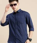 men's long sleeves solid navy blue shirt