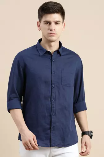 men's long sleeves solid navy blue shirt