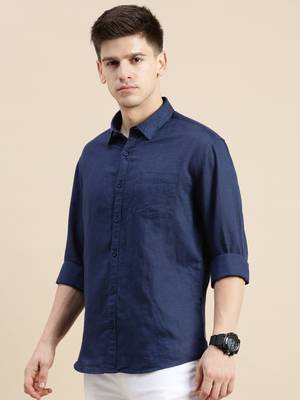 men's long sleeves solid navy blue shirt 3