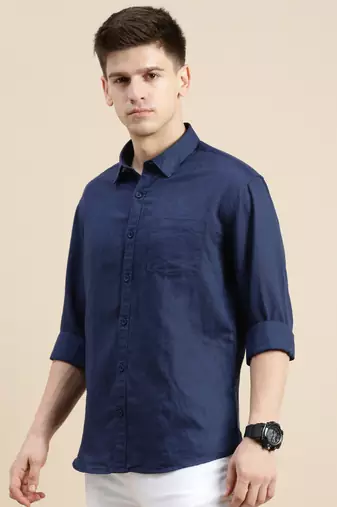 men's long sleeves solid navy blue shirt