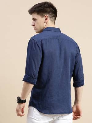 men's long sleeves solid navy blue shirt 4
