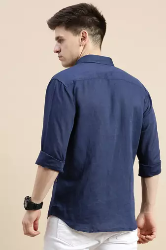 men's long sleeves solid navy blue shirt