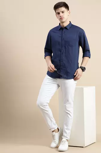 men's long sleeves solid navy blue shirt