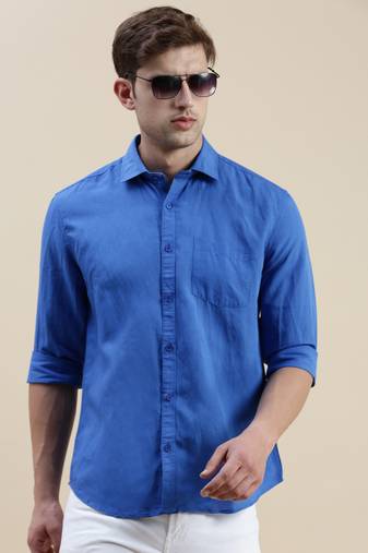 men's long sleeves solid blue shirt