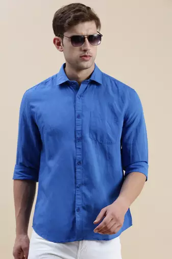 men's long sleeves solid blue shirt