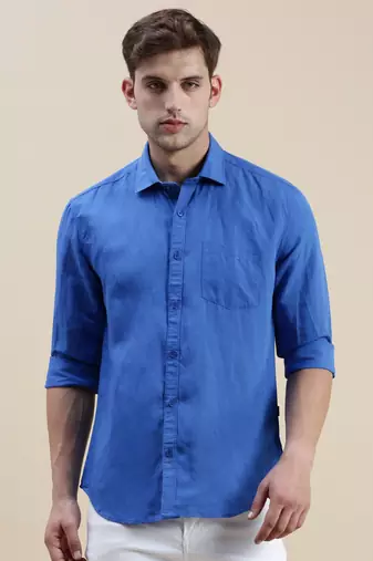 men's long sleeves solid blue shirt