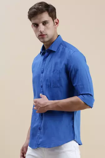 men's long sleeves solid blue shirt