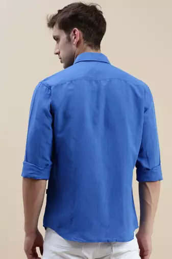 men's long sleeves solid blue shirt