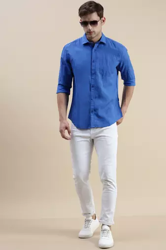 men's long sleeves solid blue shirt