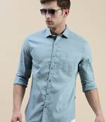 men's long sleeves solid teal shirt